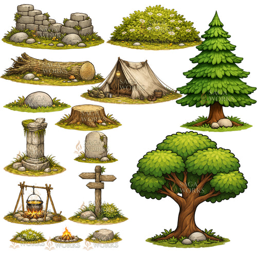 Fantasy Forest: Props & Terrain - Free Printable 2D Miniatures for RPG & Tabletop