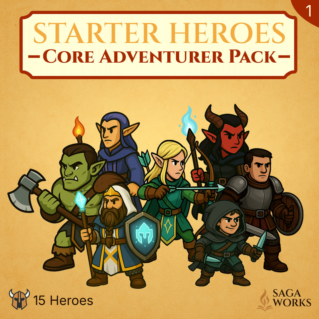 Free Starter Heroes Adventurer Pack - Printable 2D Miniatures for D&D & Tabletop RPGs (PDF)