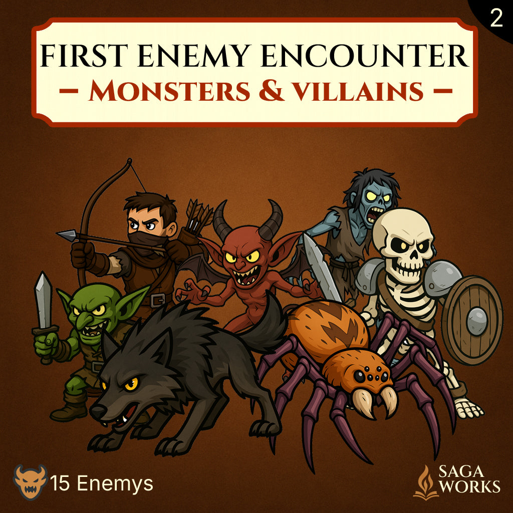 First Enemy Encounter: Monsters & Villains - Free Printable 2D Miniatures for RPG & Tabletop (PDF)
